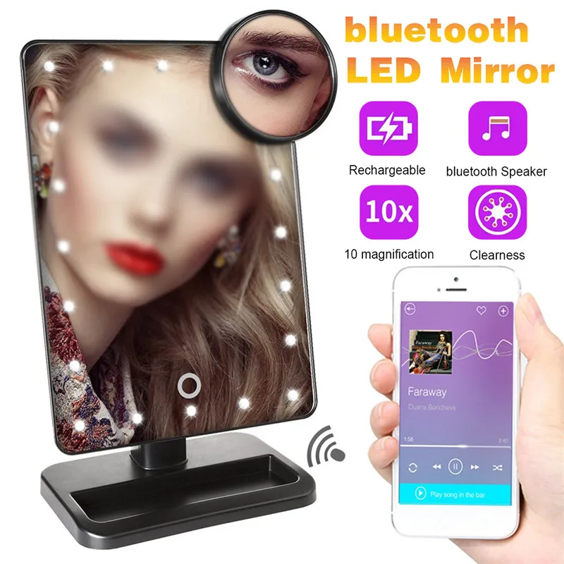 

LED Touch Screen Makeup Mirror 20 Light Table Desktop Makeup 10X Magnifying Mirrors Vanity bluetooth 360 DEGREE Rotate Mirror