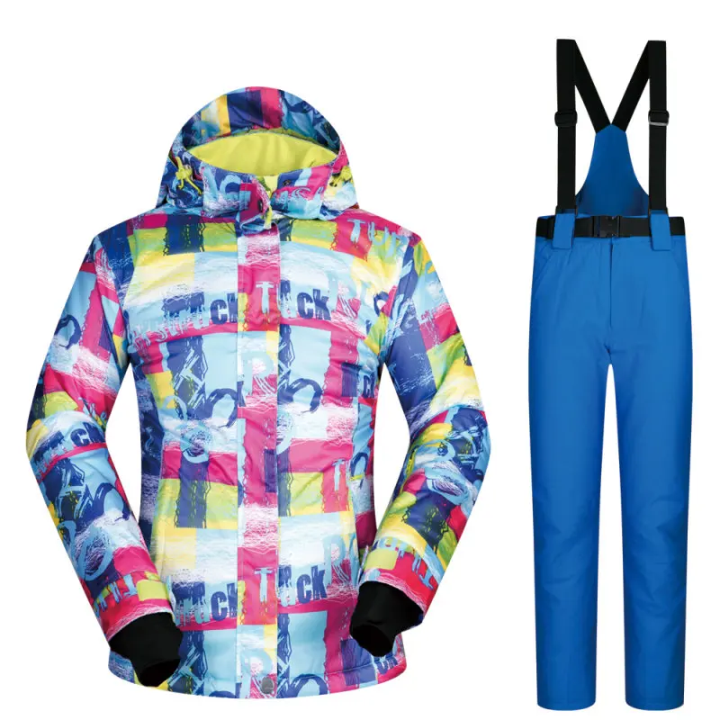 Толстый теплый лыжный костюм, лыжный и сноубордический комплект из куртки и штанов, высококачественные комбинезоны для сноубординга, мужские лыжные спортивные штаны - Цвет: Rose Red Blue