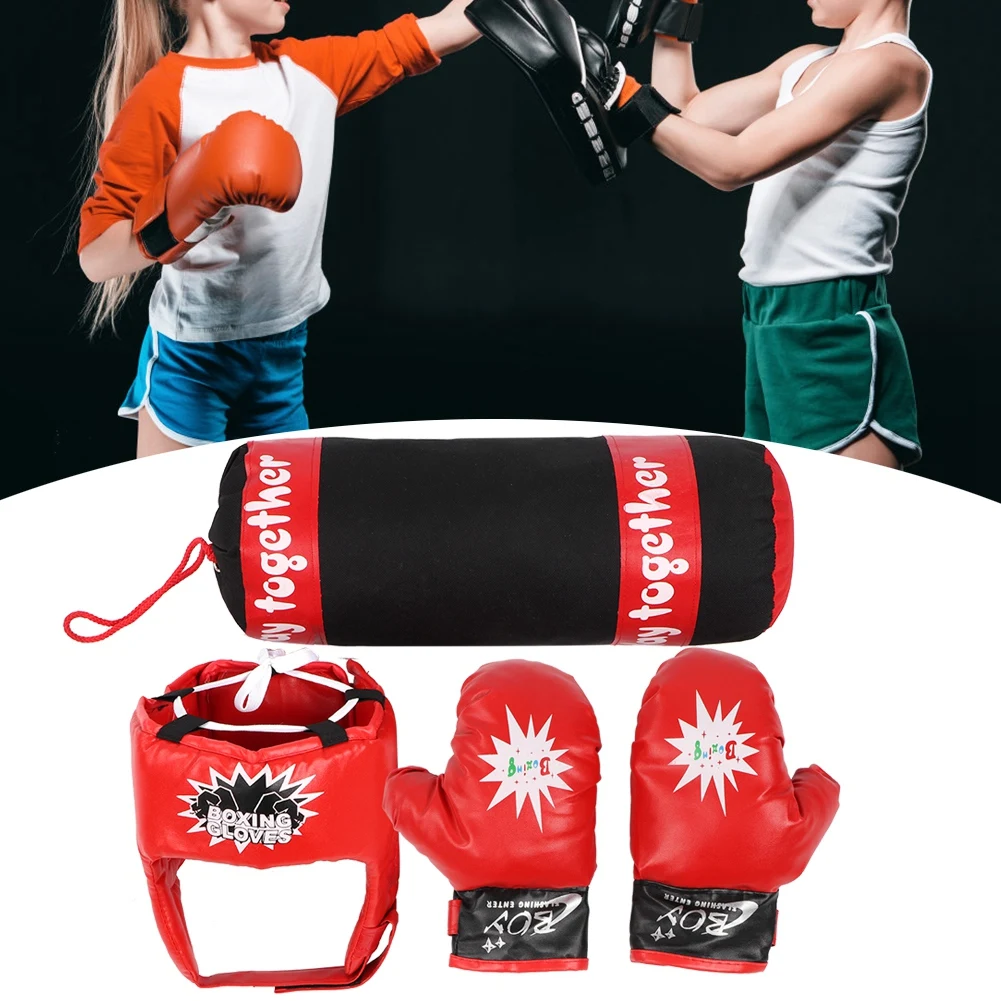 

Outdoor Sports Boxing Toys for Kids Hanging Fight Training Agility Speed Boxing Sandbag Gloves Helmet Children Punching Bag Set