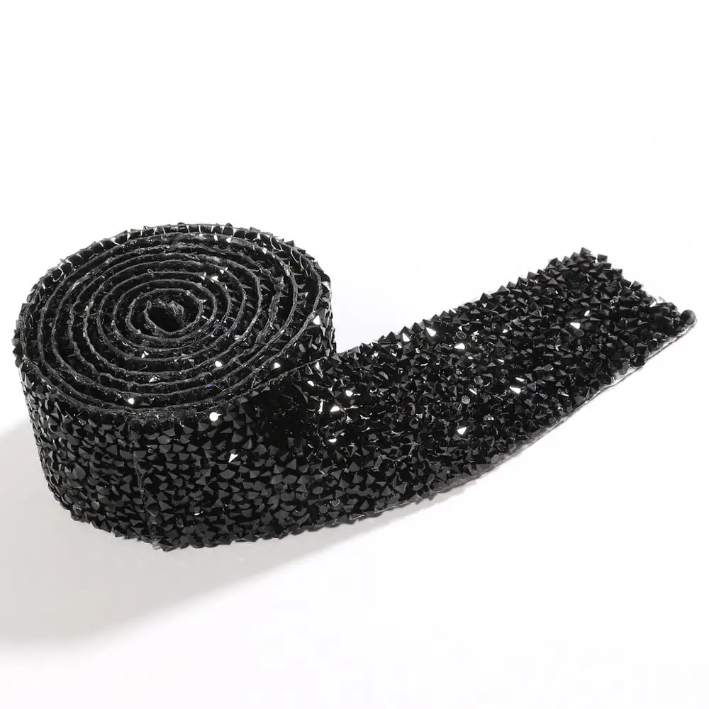 1 ярд швейная отделка орнамент из кристаллов Стразы горячей фиксации горный хрусталь лента аппликатор лента со стразами самодельная цепочка железо на аппликации - Цвет: Black 3cm