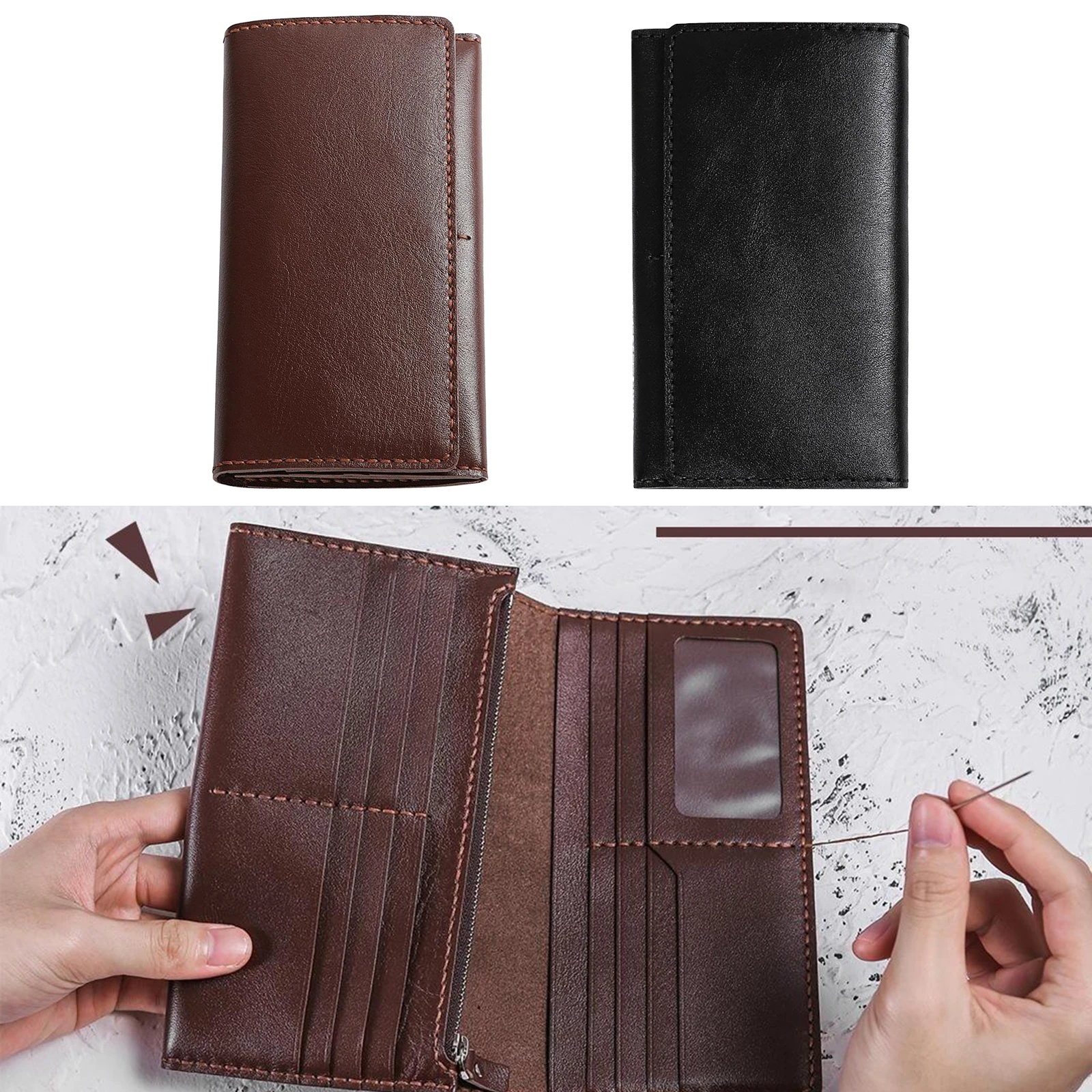 DIY Leather 15 Pockets Bifold Wallet Purse Kit Zipper Long Card Bag Cash Organizer Handbag - Make Your Own Leather Wallet
