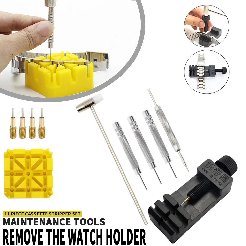 

11pcs/set Watch Link Band Slit Strap Adjuster Bracelet Chain Pin Remover Repair Tool Kits With Hammer Punch Pins Strap Holder