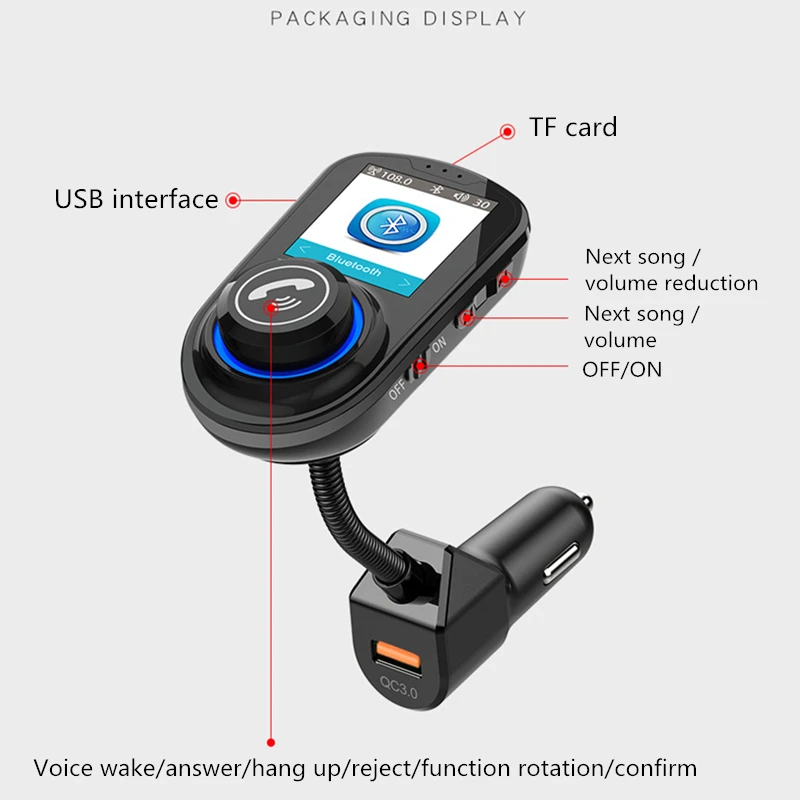 Автомобильный MP3 музыкальный плеер Bluetooth 5,0 приемник fm-передатчик USB QC3.0 зарядное устройство U диск/TF карта музыкальный плеер без потерь