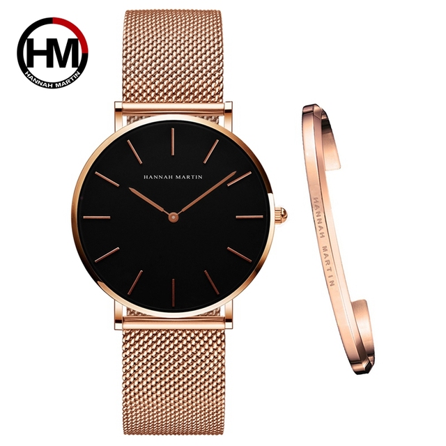 white Dial Watch Japan Quartz Simple Design Waterproof Rose Gold Stainless Steel Mesh Band Lady Watches for Women