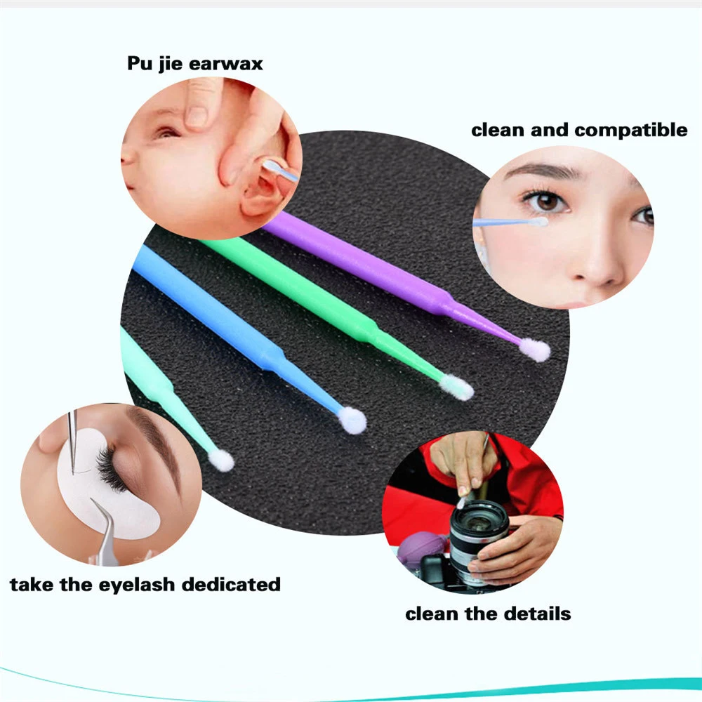 CRISMO 100Pcs Disposable Micro Eyelash Brushes Mascara Wands Applicator Wand Lash Removing Swab Micro Brush Extension 5