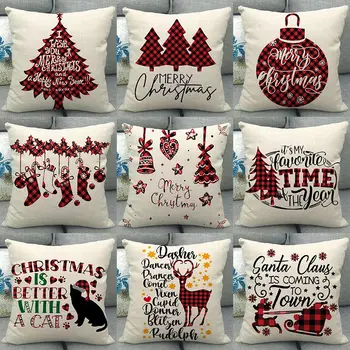 

1Pcs Christmas Red Alphabet Bear Off-white Pattern Cotton Linen Throw Cushion Cover Home Sofa Bed Decorative Pillowcase 40673