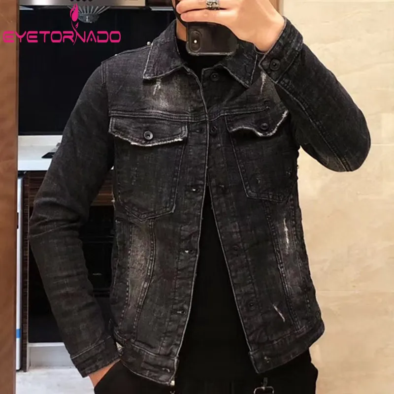 Plus Size Cowboy Denim Jacket Single Breasted Owl Sequined Rivet Beading Punk HipHop Jeans Jacket Short Streetwear Bomber Jacket