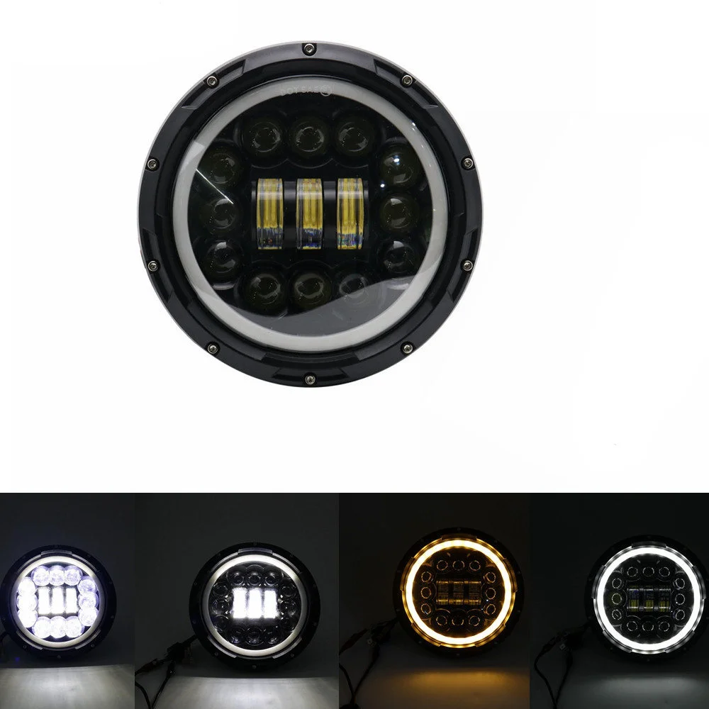 90W Headlight Black Для lada Niva 4x4 suzuki samurai " светодиодный DRL H4 галогеновые фары головного света для ВАЗ 2101 7 дюймовый светодиодный фар головного света с Halo Кольцо желтый сигнал поворота - Цвет: 90W Headlight Black