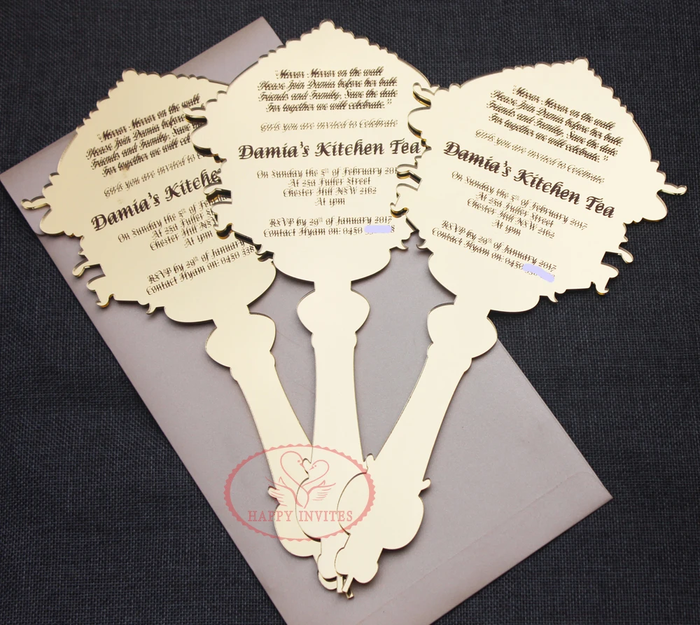 HI4053-01 Customized Golden Mirror Acrylic Wedding Invitation Card with Envelope