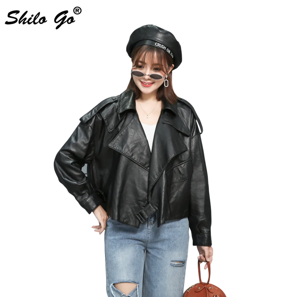 Genuine Leather Coat Highstreet Notched Neck Drop Shoulder Sheepskin Jacket Women Autumn Winter Casual Oversized Outwear Female