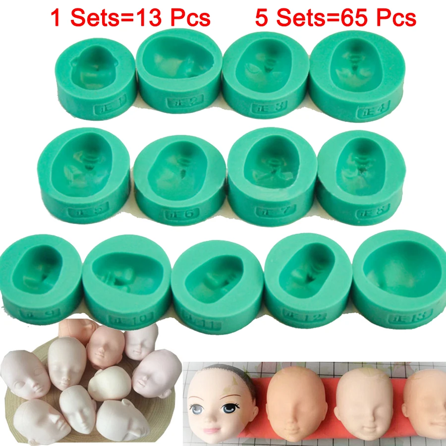 

65Pcs 13 Pcs Reusable Silicone Face Fondant Cake Molds Cupcake Soap Handmade DIY Tool Muffin Baking Nonstick Home Kitchen Dining