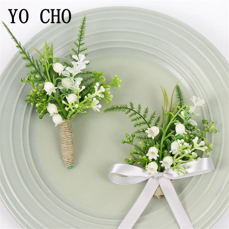 boutonniere set-B YO CHO бутоньерка искусственный цветок ландыши девушка браслет свадебная бутоньерка на запястье лесной стиль растение Свадебный бутоньерка - Цвет: boutonniere set-B