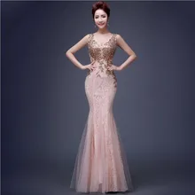 2020 High Quality Long Lace Dress Maxi Dress V-Neck Beaded Long Mermaid Evening Gowns vestido de festa For Prom Party QV112(China)