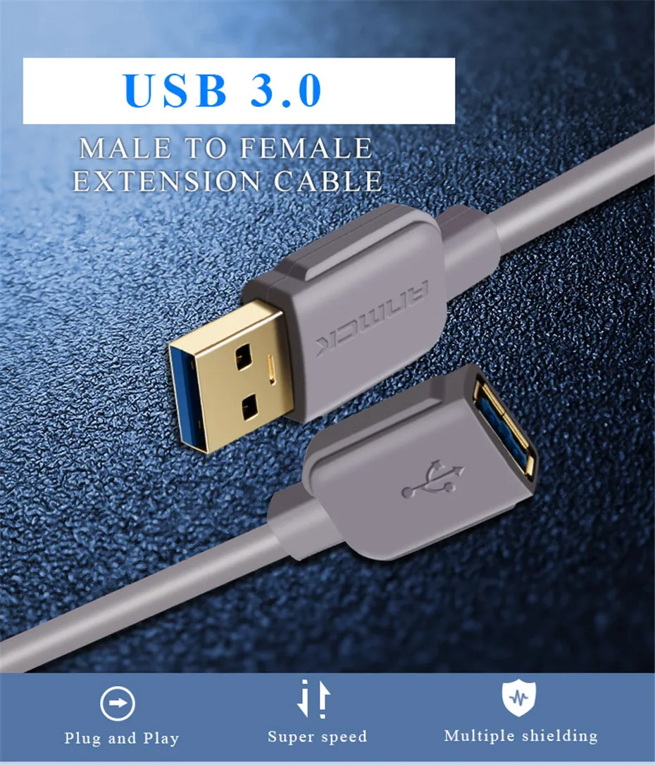 Anmck USB Удлинительный Кабель USB 3,0 кабель для Smart tv PS4 Xbox One SSD USB3.0 2,0 для удлинителя кабеля передачи данных USB Удлинительный кабель