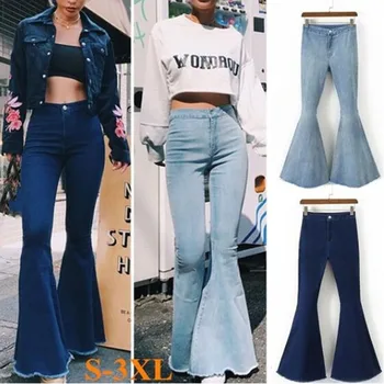 

Denim Flared Pants Women Vintage Bell Bottom Jeans Plus Size Warm Autumn Wide Leg Trousers Female Pant Flare Jeans