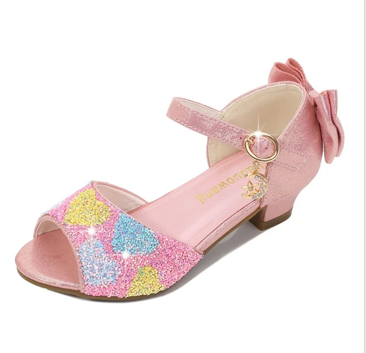 

Girls High Heels Princess Wedding Dress Shoes 2020 Summer Children's Sandals Baby Sequins Glitter Kids Shoes Girl Crystal Shoes