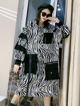 

SuperAen Plus Size Full Stripes Print Autumn Long Patchwork Denim Loose Slim Sweater Dresses Women