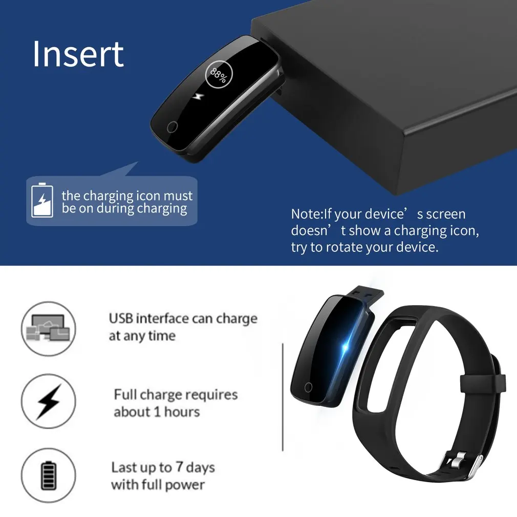 Smart Wristband Bracelet Waterproof Heart Rate Monitor Fitness Tracker Touch Screen for Android for iOS Smartband