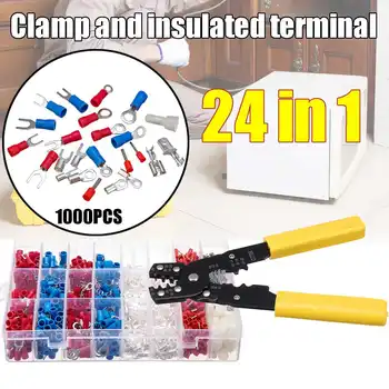 

24 in 1 Multi-function Crimper Plier Set Adjustable Wire Stripper Crimping Pliers Electric Wiring Tools with 1000Pcs Terminals
