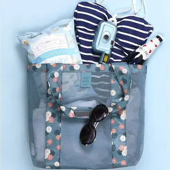 

Oxford Fashion Sand Mesh Bag Storage Bags Female Economic Outdoor Beach Mesh Bag Summer Folding Picnic Large Capacity Cosmetics