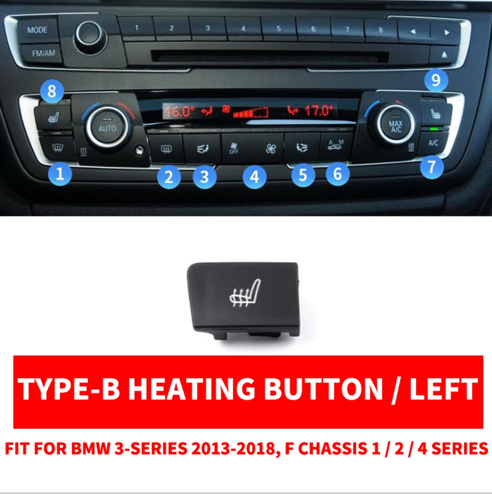 АБС-пластик, автомобильный Кондиционер компакт-дисков цифровой Управление ключа накладка Стикеры для BMW F30 F80 F31 F32 F33 F35 2013-18 1/2/3/4 серии - Название цвета: Heat Button Left