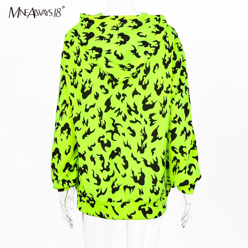 Mnealways18 зеленые длинные толстовки, женские неоновые толстовки с принтом, толстовки в стиле хип-хоп, свободные плотные толстовки, новинка, уличная одежда