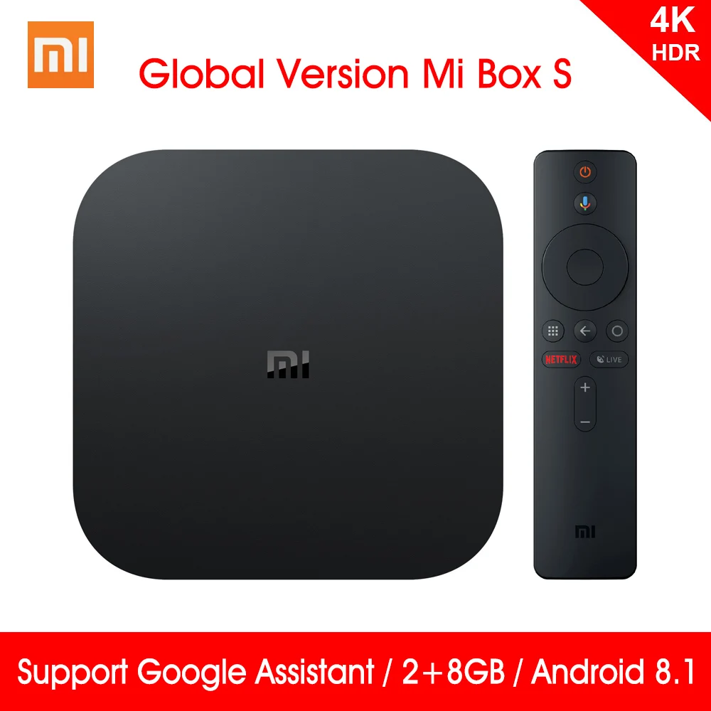 Глобальная версия Xiaomi mi Box S 4K HDR Android tv 8,1 mi Boxs 2G 8G wifi Google Cast Netflix IP tv Set Top mi Box 4 медиаплеер