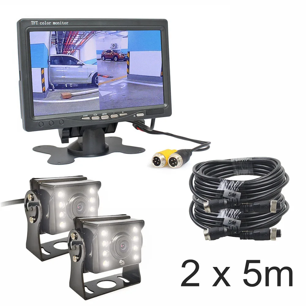 DIYKIT 2 x 4pin камера заднего вида CCD Kit+ DC 12 V-24 V "TFT lcd монитор система для автобуса - Название цвета: 2 x 5m