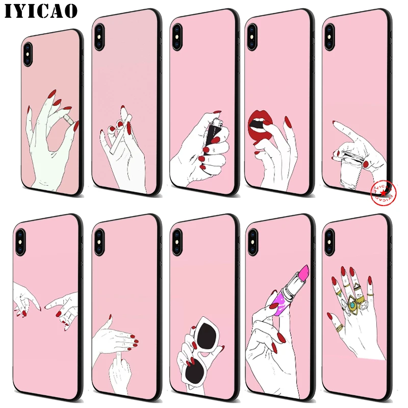 IYICAO Best Friend Pink Hands Soft Black Silicone Case for iPhone 11 Pro Xr Xs Max X or 10 8 7 6 6S Plus 5 5S SE |