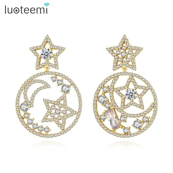 

LUOTEEMI Korean Style Hollowed Star&Moon Drop Earrings for Women Girls Party Daily life Romantic Fashion Jewelry Gift Brincos