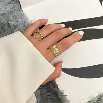 

HUANZHI 2020 New Trend Personality Metal Cupid Wide Side Multi-layer Chain Couples Ring for Women And Man Party Jewelry Gift