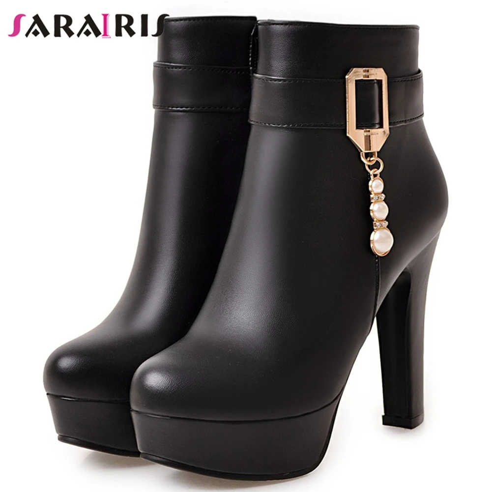 

SARAIRIS New Plus Size 31-45 Fashion Metal Decorating Ladies Platform Boots Women 2019 Party Ol Super High Heels Shoes Woman