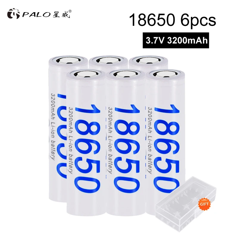 PALO Новые Оригинальные 3,7 V 3200mAh 18650 Батарея питания 18650 литий-ионные аккумуляторы для фонариков - Цвет: 6Pcs