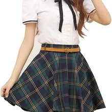 Женская и Девичья рубашка с коротким рукавом, клетчатая юбка, школьная форма, плиссированная мини-юбка в шотландскую клетку, костюм, веселый костюм команды