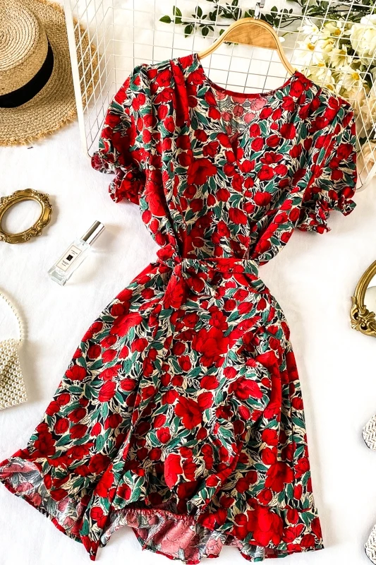 new fashion women's clothing Ruffles Above Knee, Mini Print dresses women dress