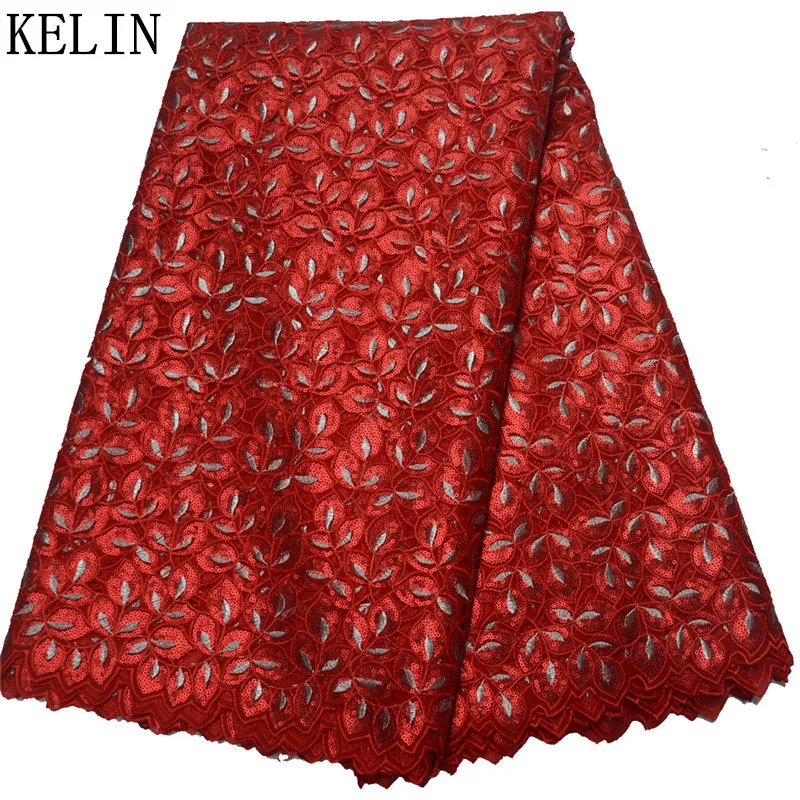 Latest Red Color african organza lace fabric high quality sequins lace Nigerian Tulle Lace for evening party  OLP-164