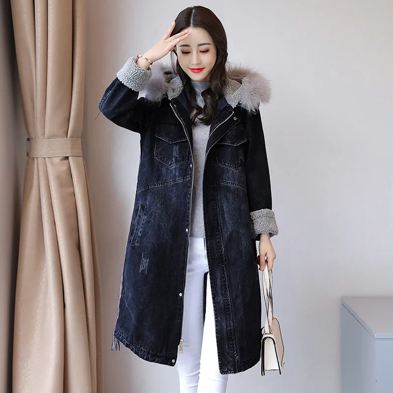 

Cotton-padded Clothes Women's Mid-length 2019 Winter Korean-style New Style BF Loose Thick plus Velvet Lambs Wool Jeans Coat Cot