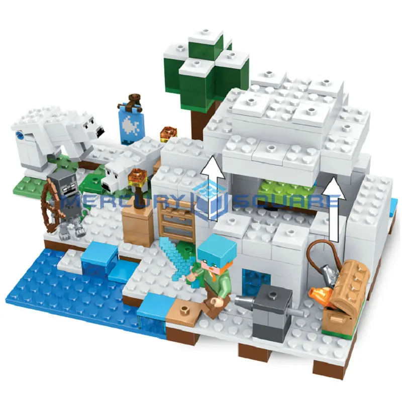 Polar Igloo House Building Blocks With Alex & Bear Stray Action Figures Compatible My World Bricks Set Gifts Toys 21142