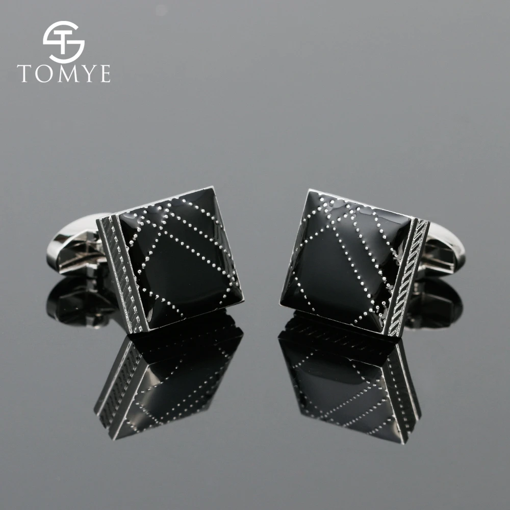 TOMYE Gold Silver High end square black men custom enamel cufflinks XK19S058