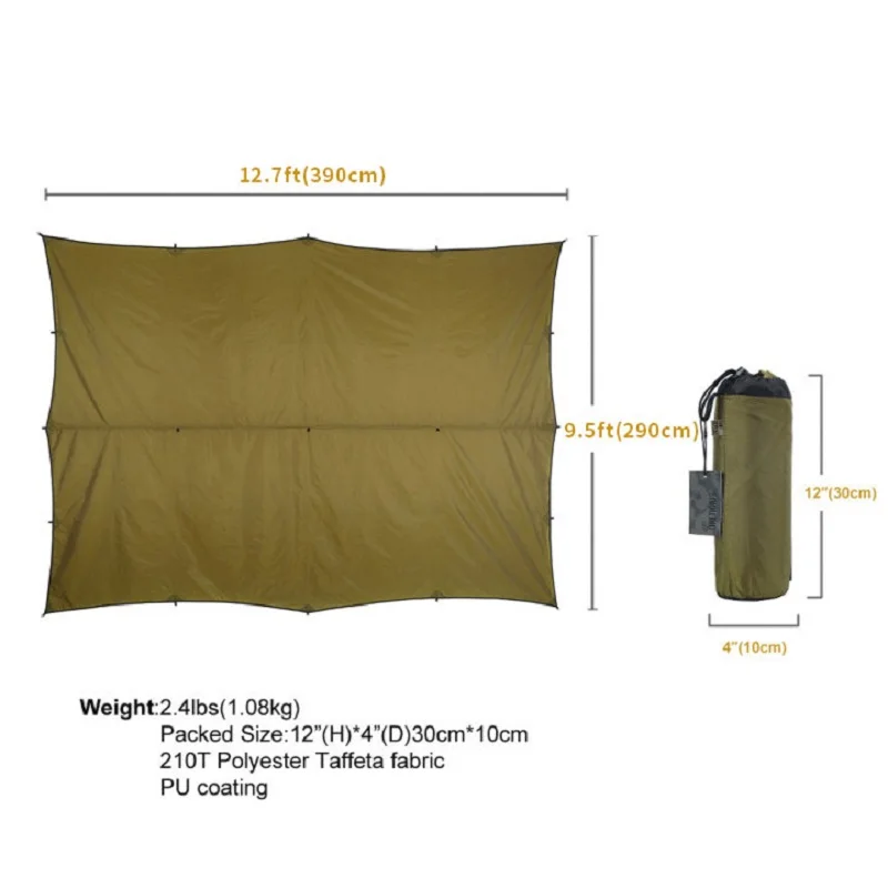 OneTigris 210T Polyester Sun Shelter 3x4m Compact Versatile Durable Backpacking Tarpaulin Beach Tent Awning Waterproof