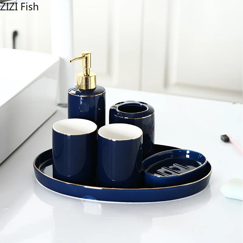 Европейский стиль керамика набор для ванной лосьон колба для зубной щетки чашка набор из шести предметов минималистические принадлежности для ванной комнаты