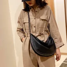 Женские сумки через плечо в стиле ретро, одноцветная кожаная сумка-мессенджер с заклепками, простая вместительная сумка на цепочке, сумка на застежке, Bolsas Mujer