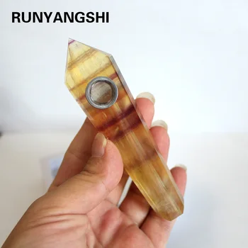 

Runyangshi 1pc Wholesale transparent light yellow fluorite high quality crystal pipe for gifts