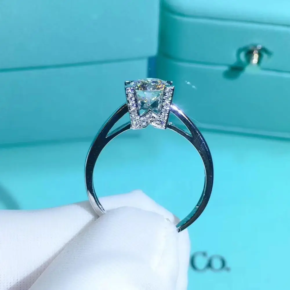 Круглое серебряное кольцо Moissanit 1ct D VVS роскошное кольцо Moissanit Weding для женщин