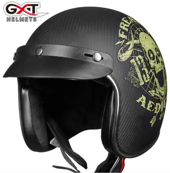 

GXT Carbon Fiber Motorcycle Helmet Vintage Scooter Half Face Helmet Retro Biker Motorbike Helmet Crash Moto Helmet With Visor