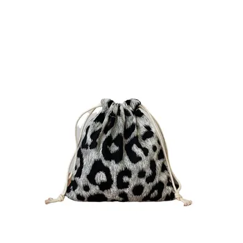 

1pc Japanese Retro Small flower Drawstring Storage Bag Fresh Leopard Print Simple Candy Jewelry Organizer Coins Key Cosmetic Bag