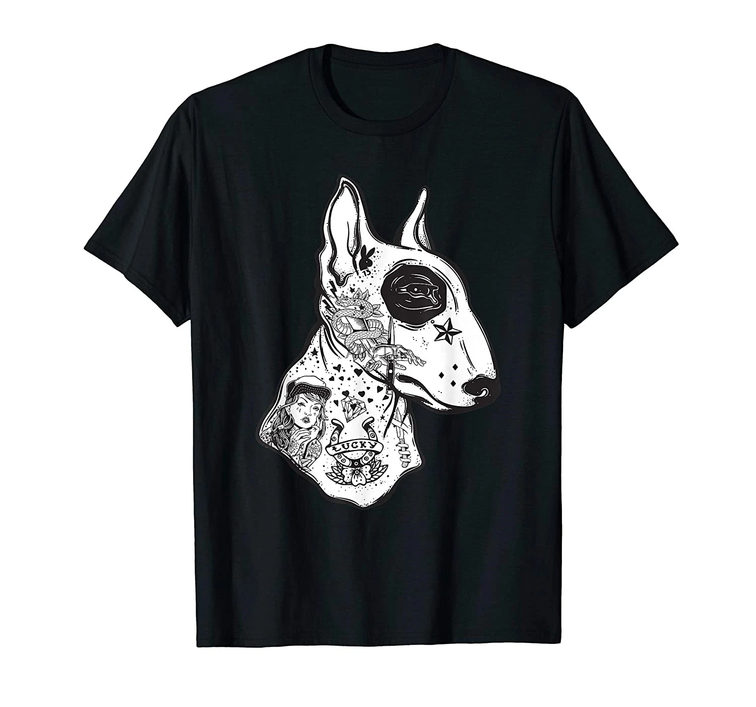 Funny Inked Bull Terrier Old School Tattoo Dog Lover Gift T-Shirt(1) |