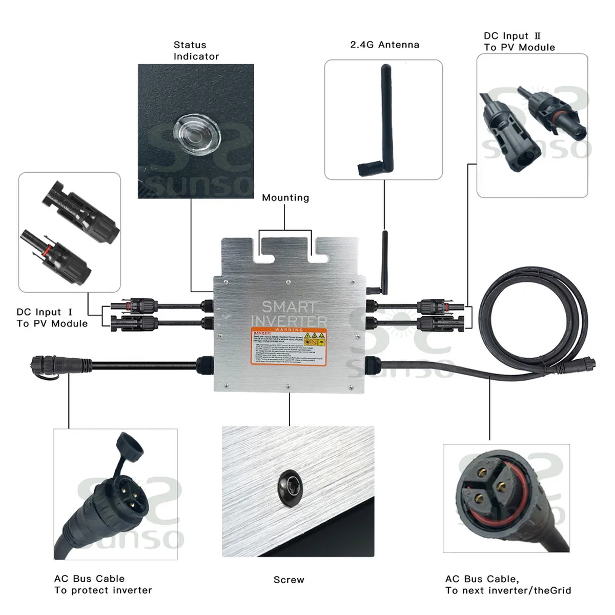 Micro Solar Inverter 800W Grid Tie MPPT 30V 36V DC 110/220V AC For