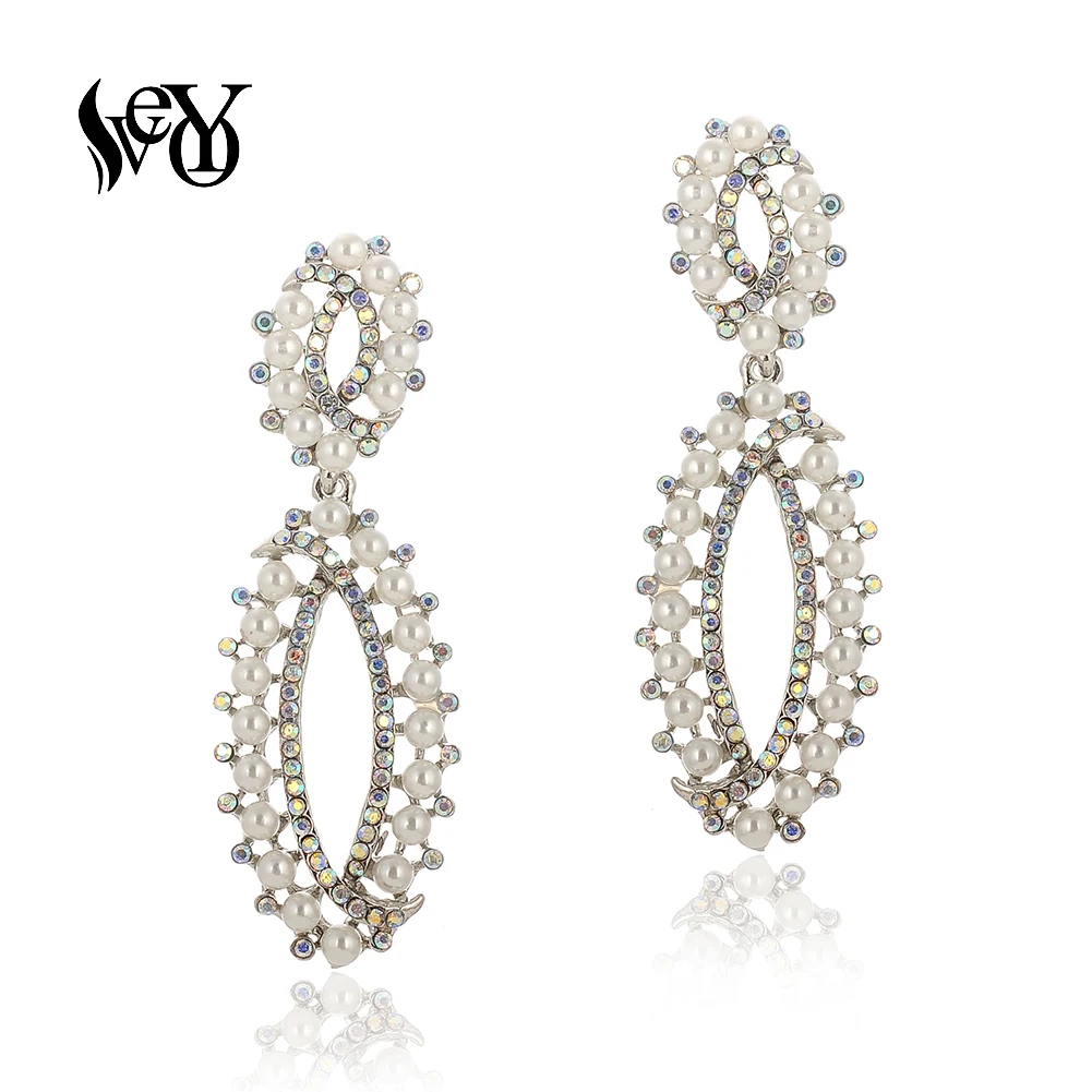 

VEYO Arificial pearl Dangle Earrings Hollow out Rhinestone Drop Earrings for Women New Fashion Jewelry