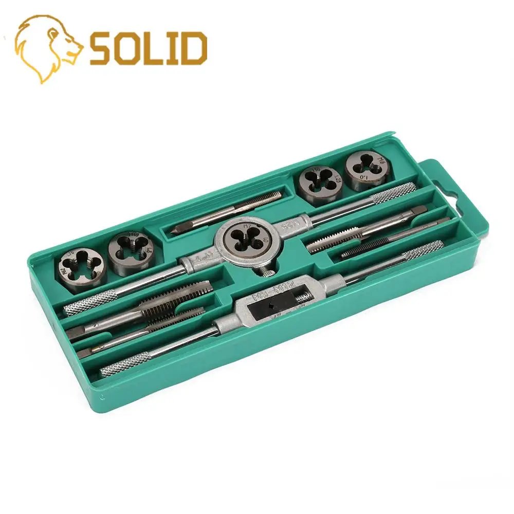 12pc tap and die set alloy steel screw thread tap screw thread plugs 